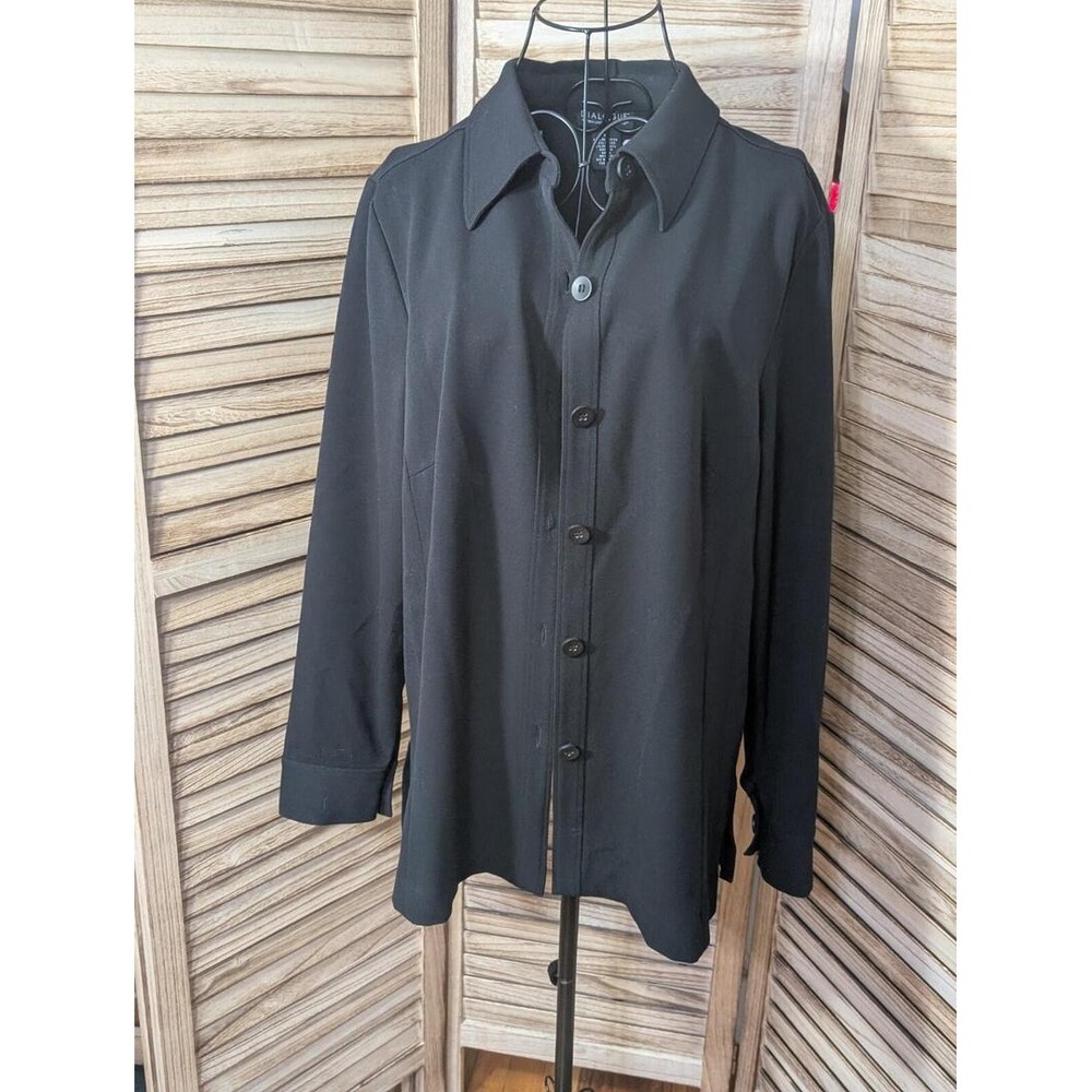 VINTAGE Dialogue BLACK PRINT BUTTON UP LONG SLEEVE SHIRT BLOUSE Medium